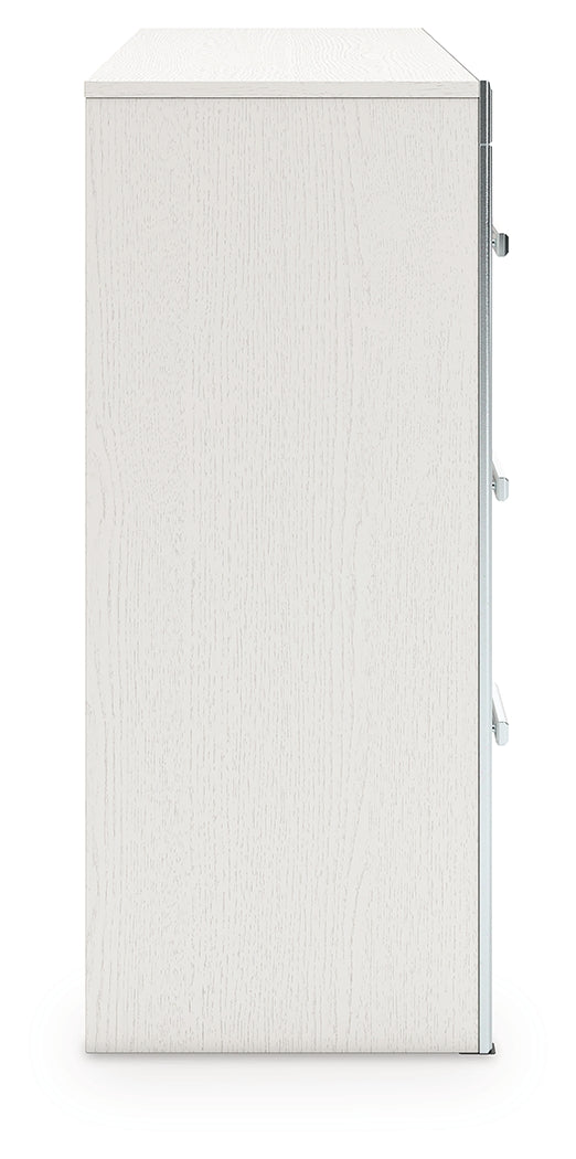 Back view of Zuraleus white dresser illustrating construction