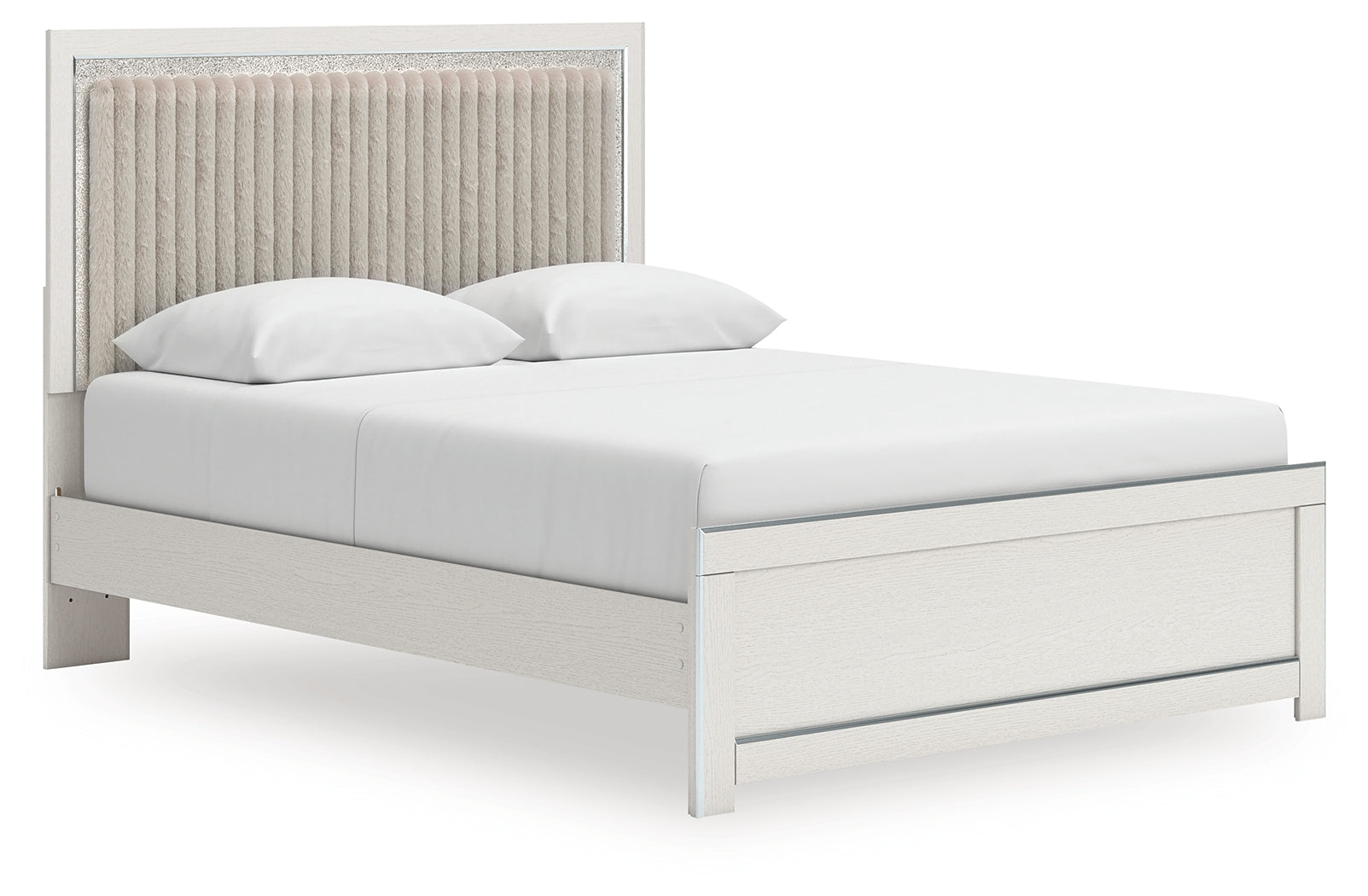Side view of Zuraleus White Queen Upholstered Panel Platform Bed