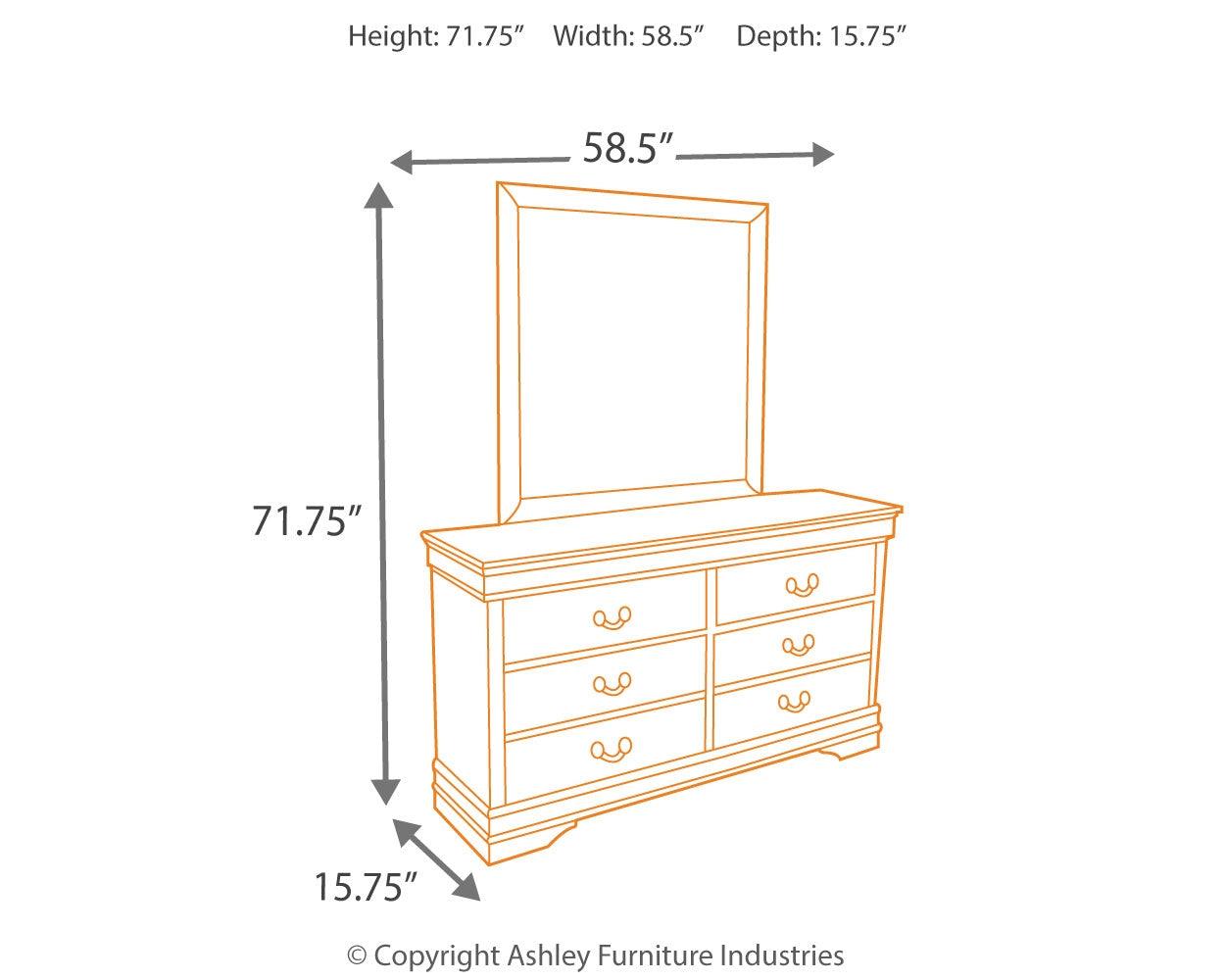 Alisdair dresser and mirror dimensions illustration