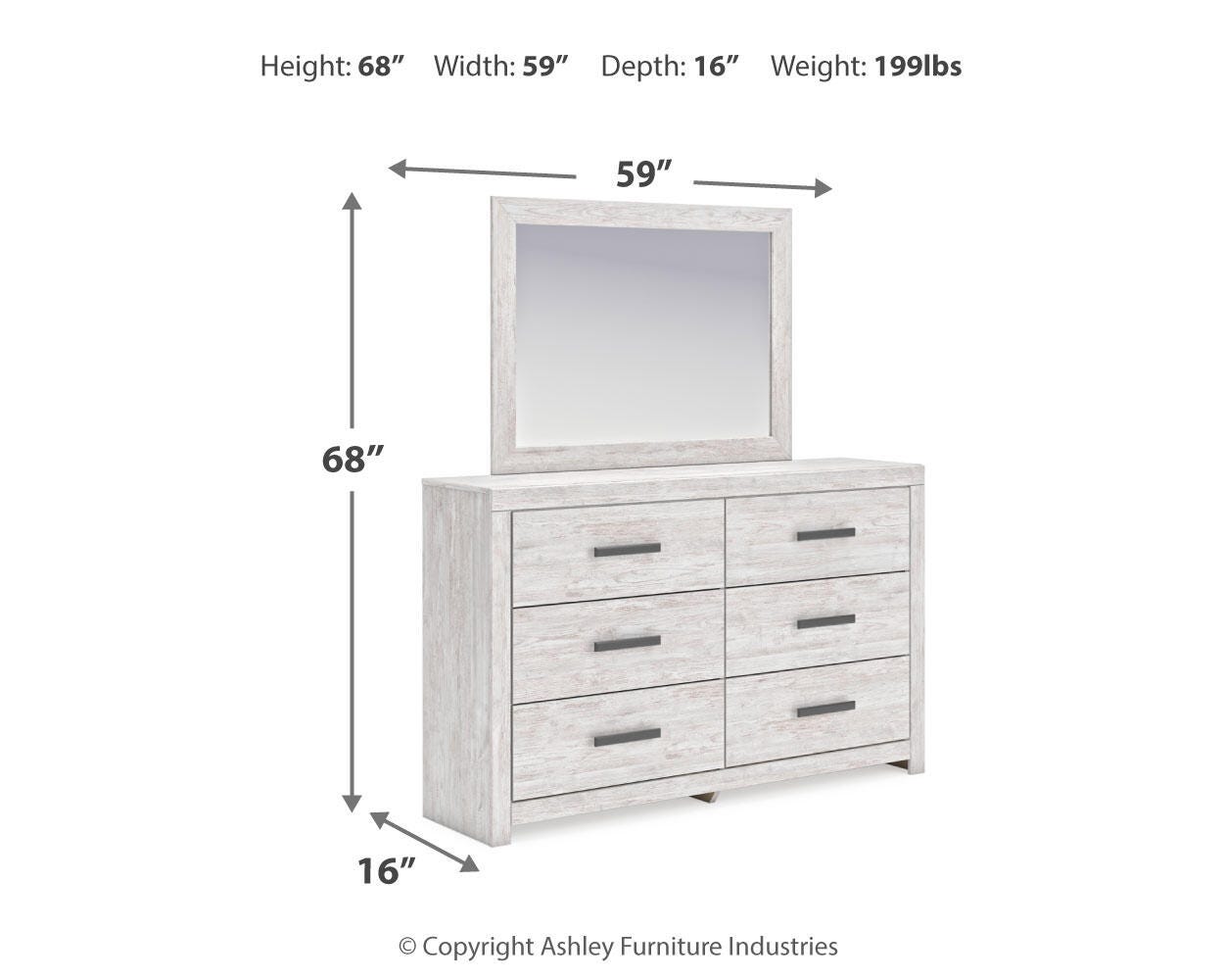 Cayboni Whitewash Panel Bedroom Set dimension view