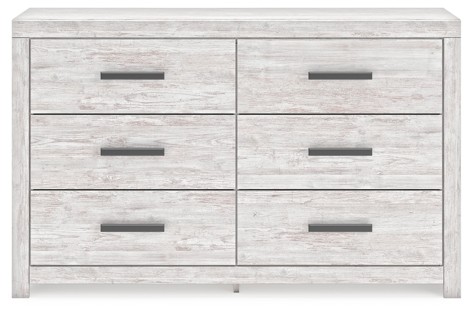Head-on view of Cayboni whitewash dresser