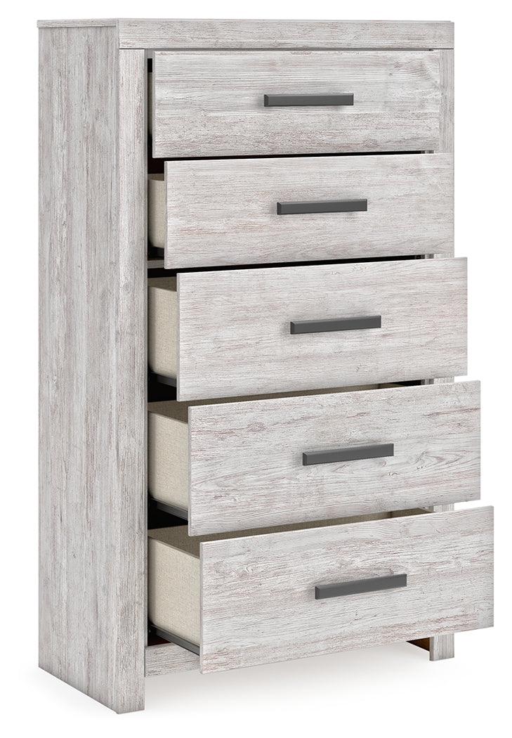 Cayboni Whitewash Chest of Drawers opened drawer close-up