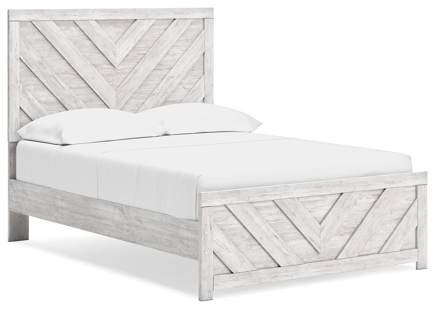 Cayboni whitewash full panel bed angled view from left