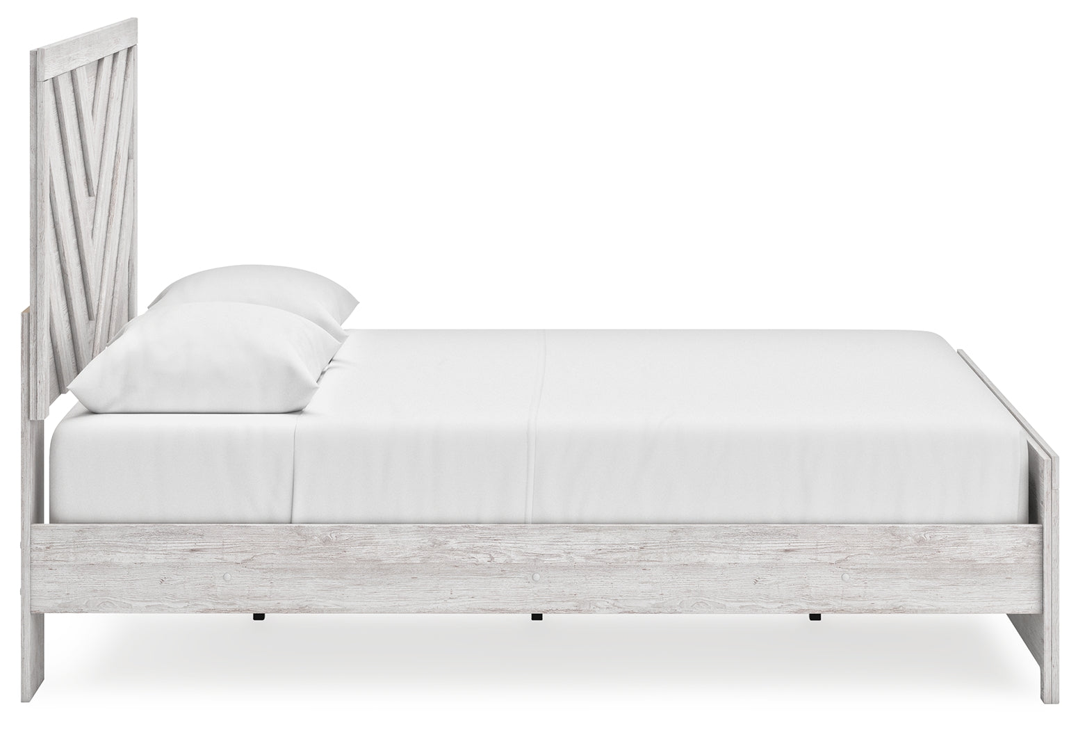 Cayboni whitewash queen panel bed side view