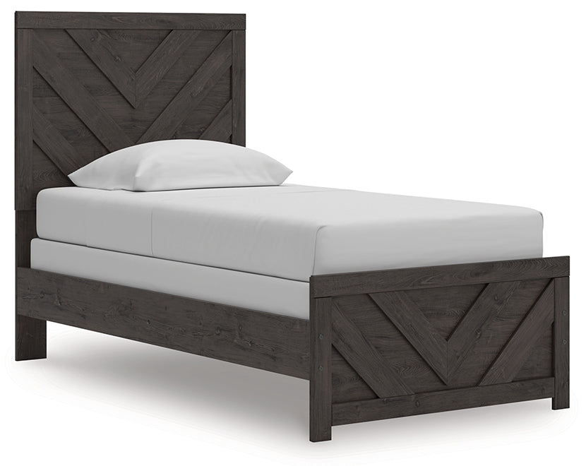 Prendonea Charcoal Twin Panel Bed angled side view