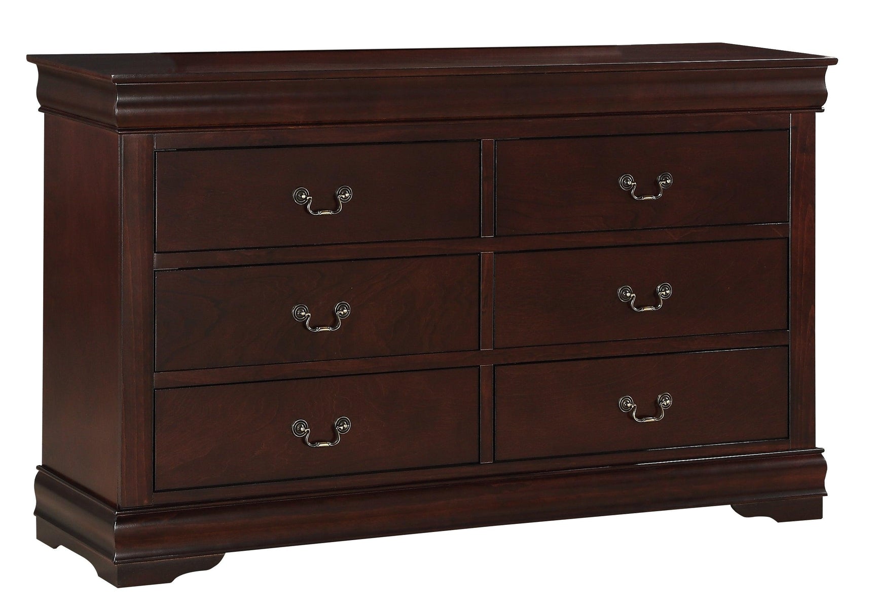 Close-up of Louis Philip cherry wood dresser top