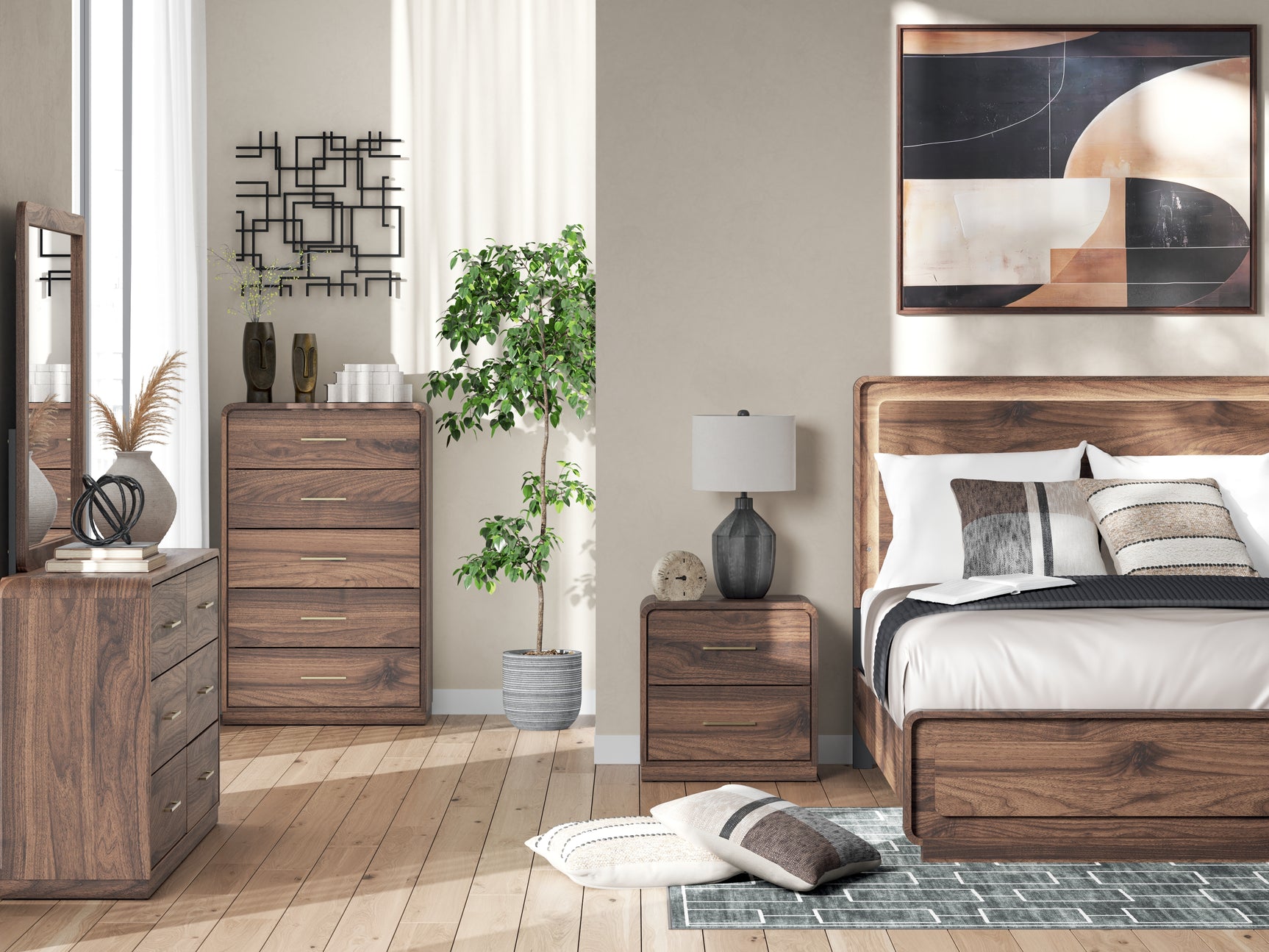 Lifestyle image of Fortlorn nightstand in styled bedroom setting