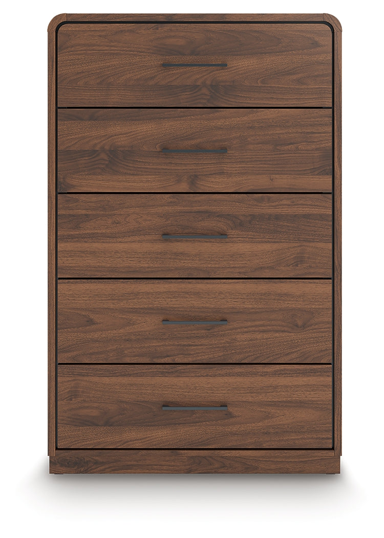 Head-on view of Fortlorn chest of drawers in walnut brown