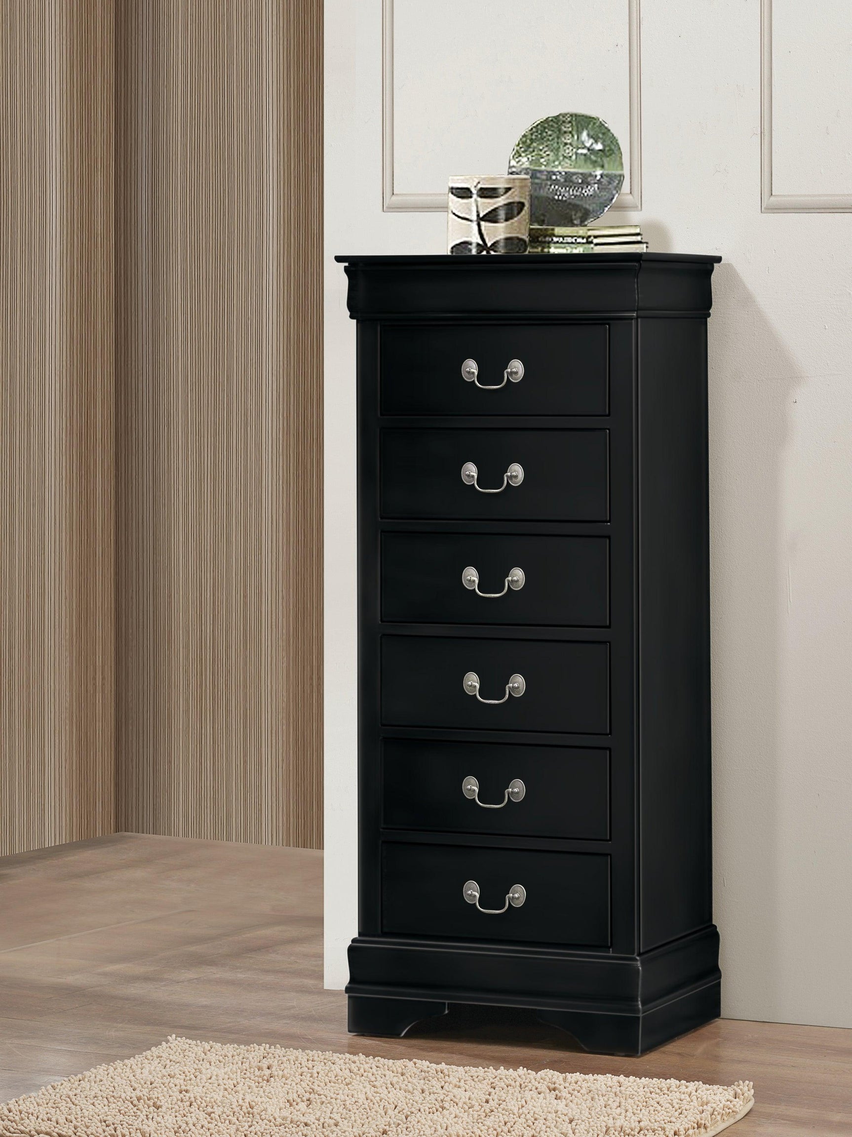 Louis Philip nightstand drawer open displaying storage space