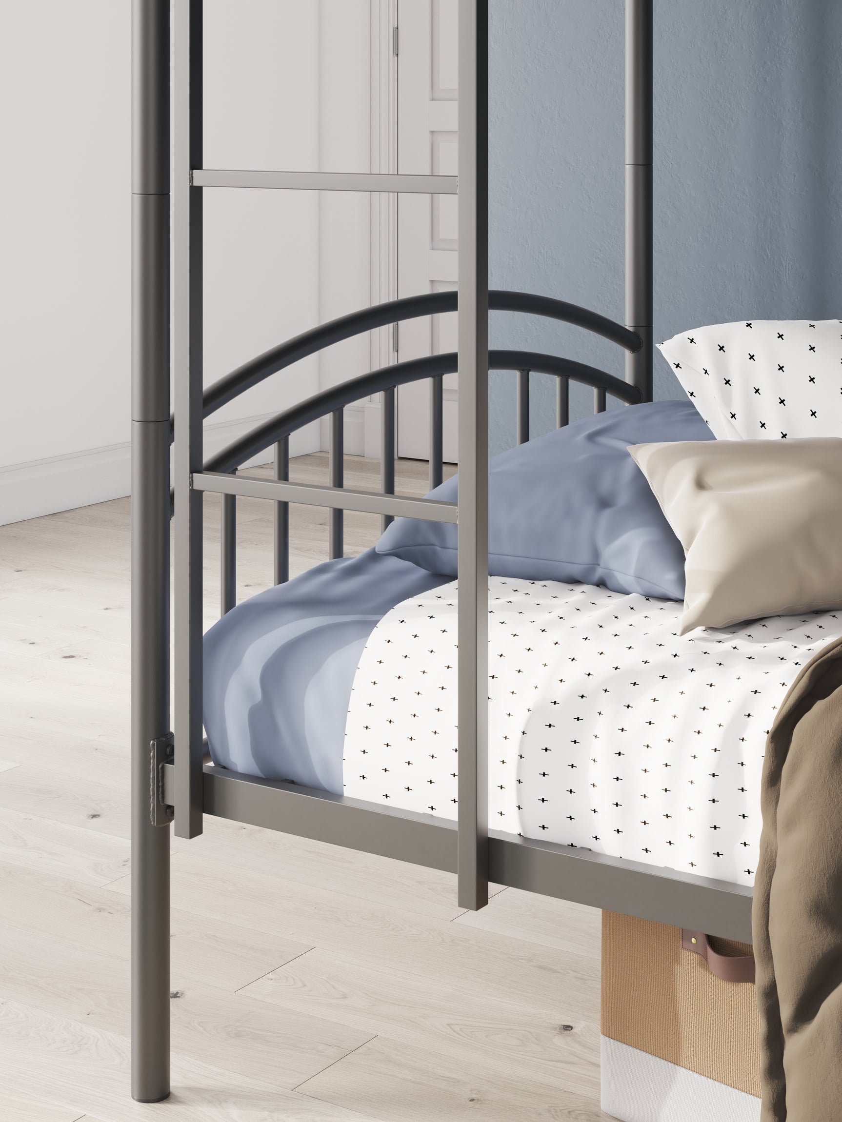 Close-up of metal frame finish on Lanceburg bunk bed