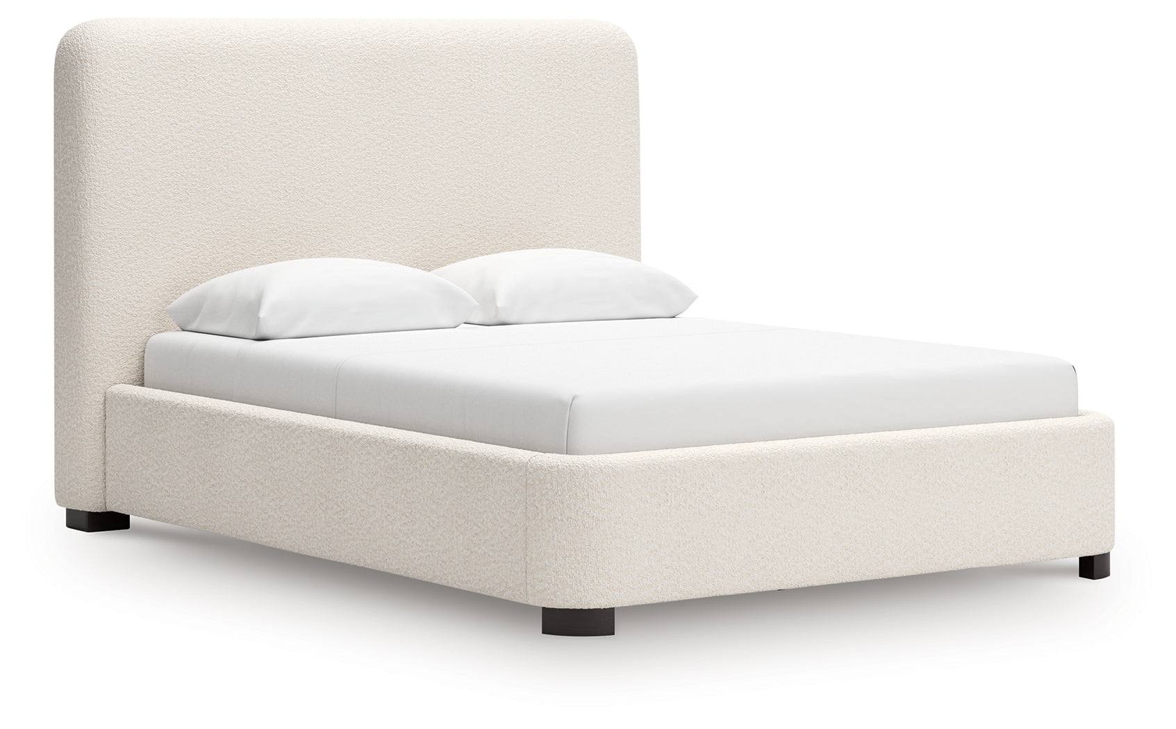 Brintstreet beige queen upholstered bed, side angle view