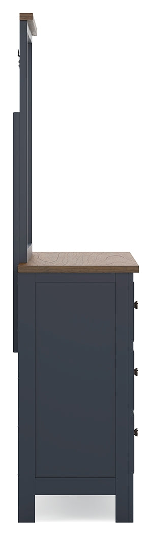 Landocken dresser and mirror set in a bedroom setting