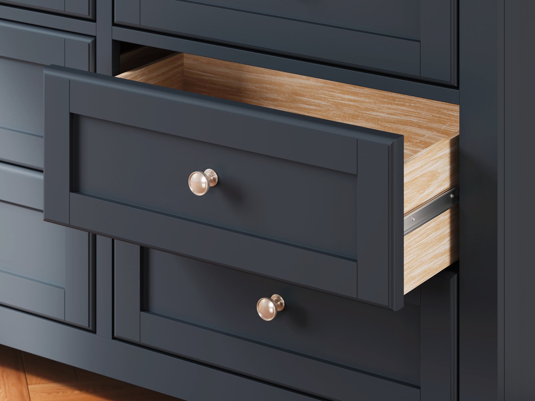 Close-up of Landocken dresser wood grain and finish