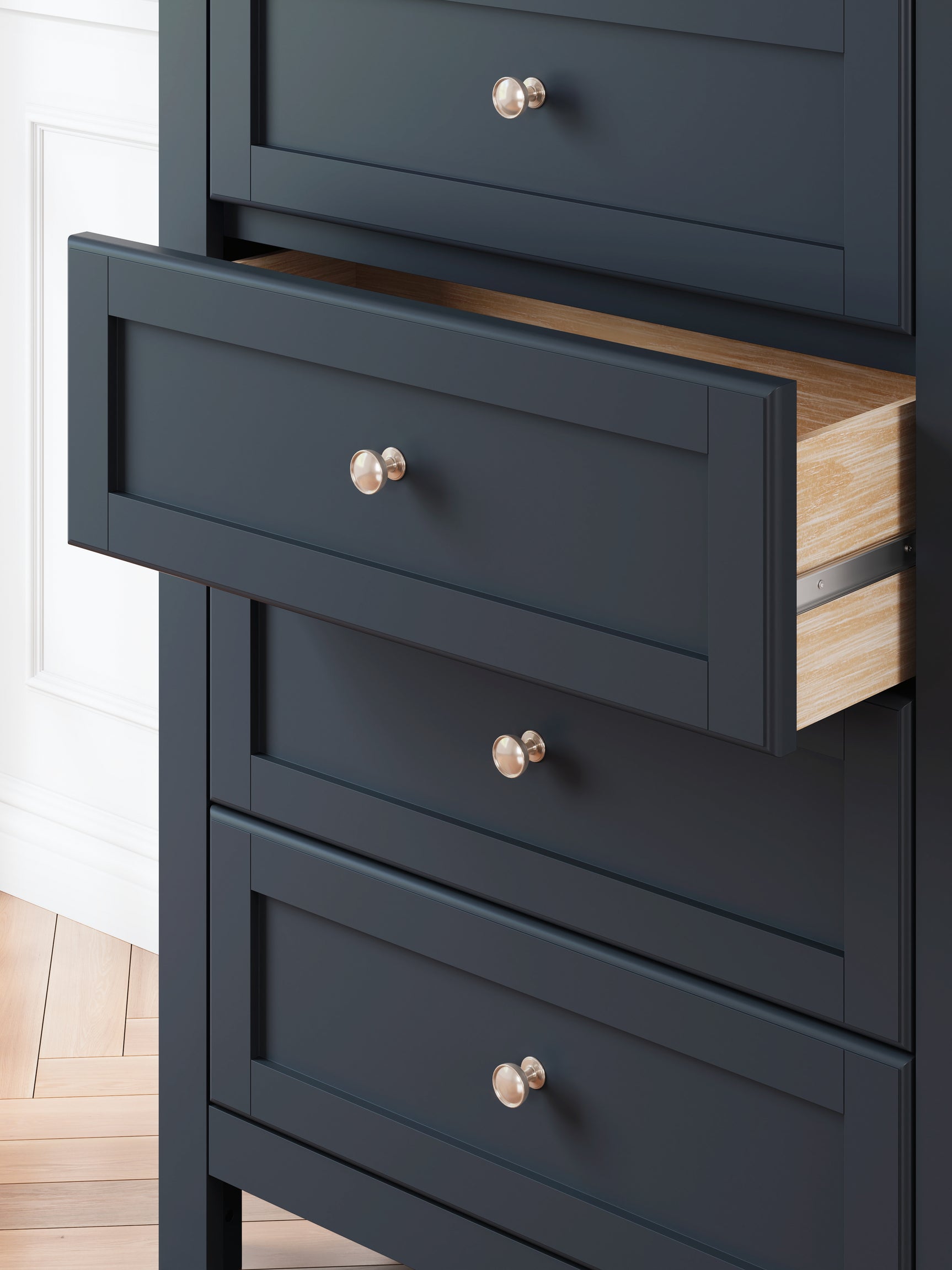 Landocken brown and blue chest of drawers front view