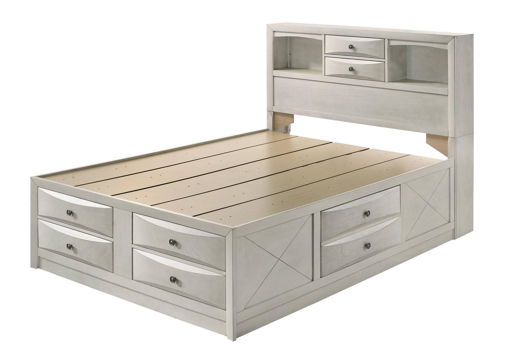 Front main view of Emily White Storage Platform Bedroom Set bed
