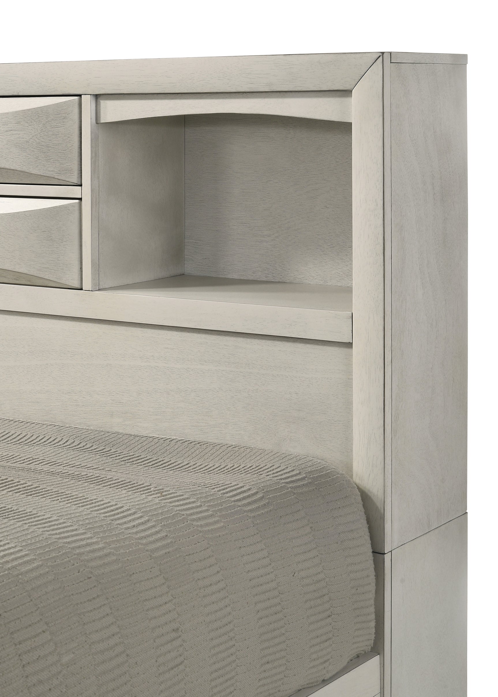 Side angle displaying hardware in Emily White Storage Set
