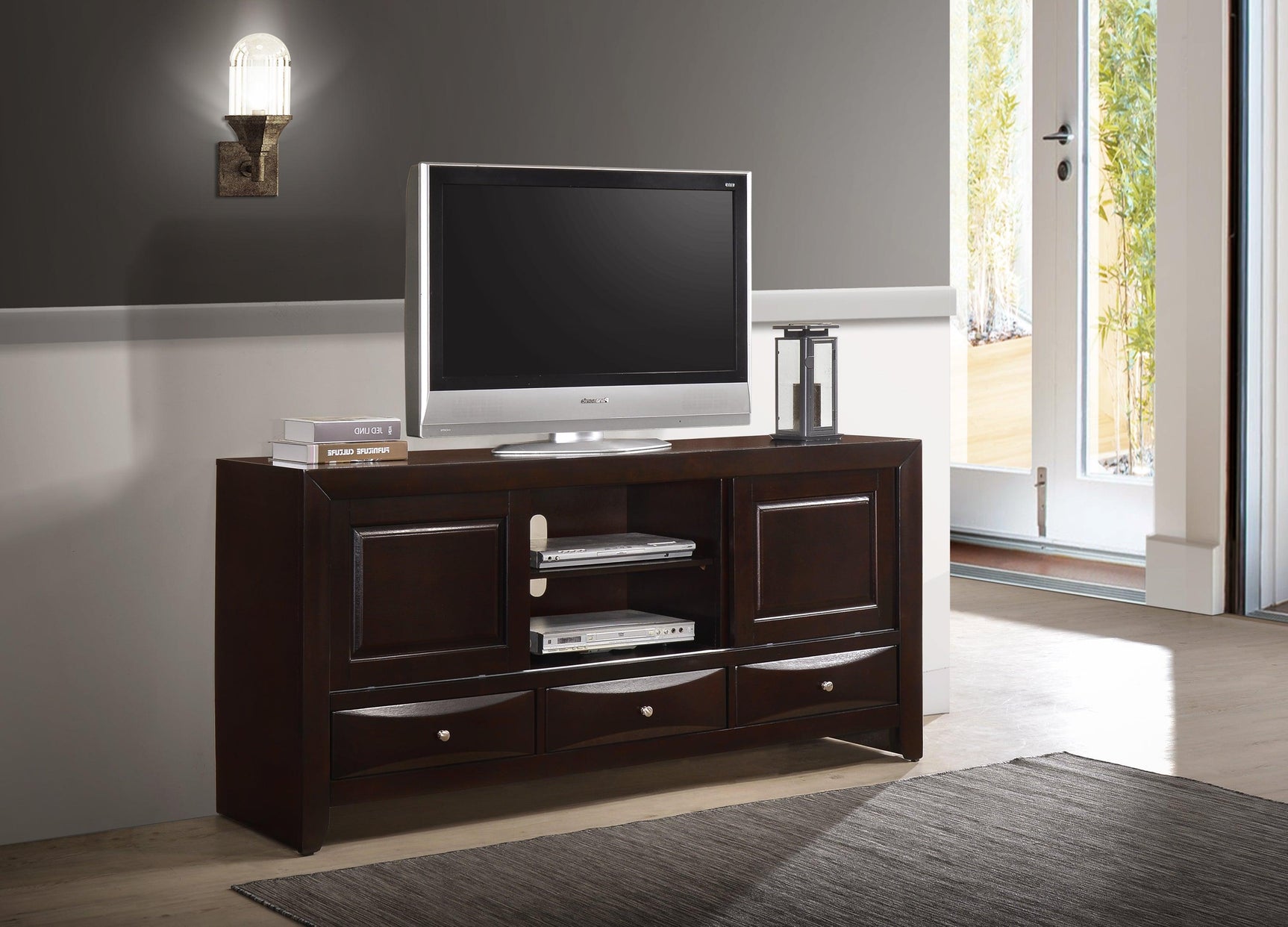 Emily Dark Cherry Modern Transitional Wood Queen Storage Bookcase Platform Bed - Ella Furniture