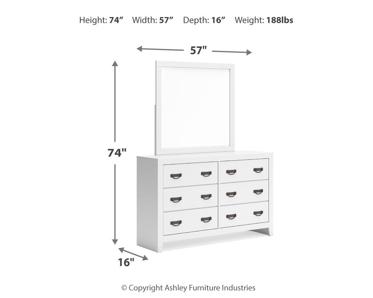 Binterglen White Panel Bedroom Set dimension view