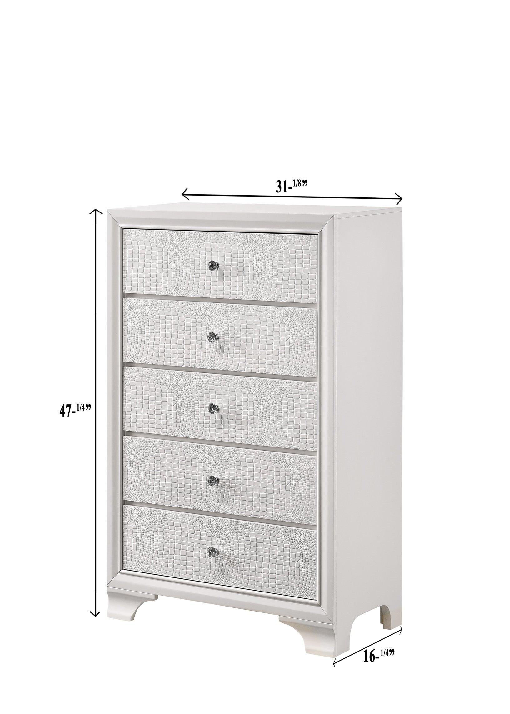 Lyssa Chest Frost side angle showing drawers