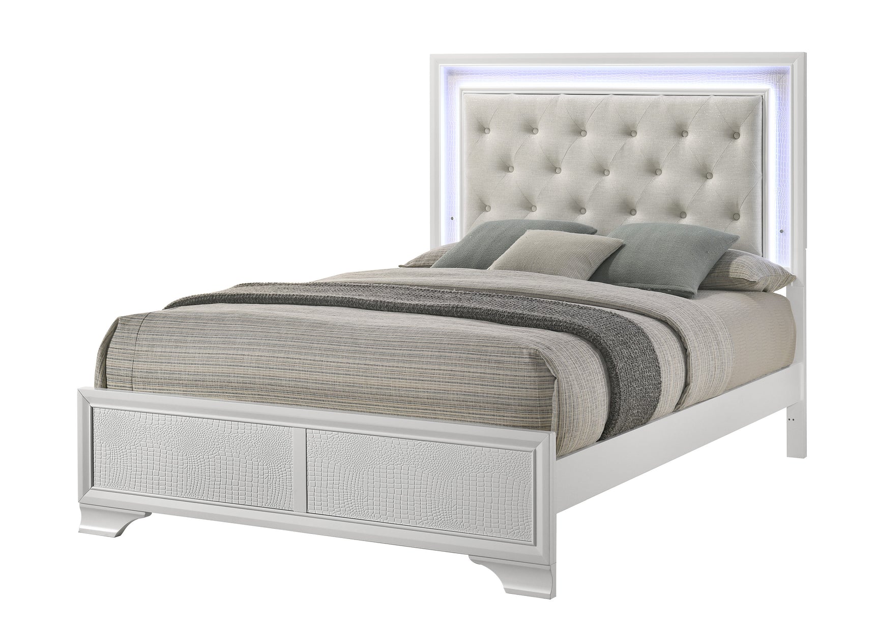 Lyssa Oat Frost LED Upholstered Tufted Panel Twin Bed
