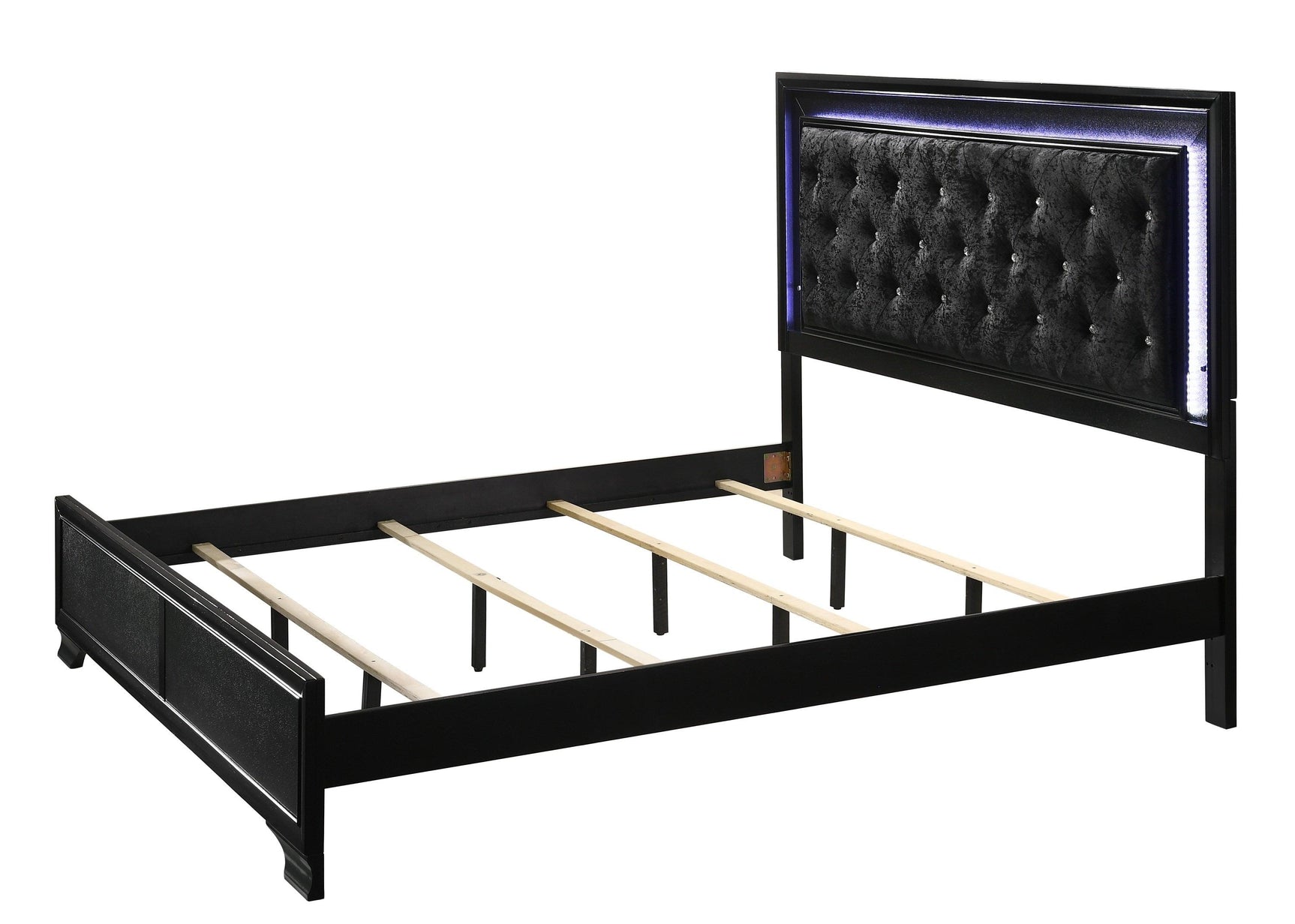 Micah Black Velvet Upholstered Tufted Twin Bed with LED Lighting