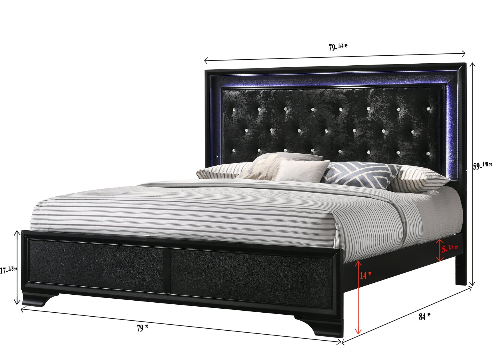 Micah Black Velvet Upholstered Tufted Twin Bed with LED Lighting