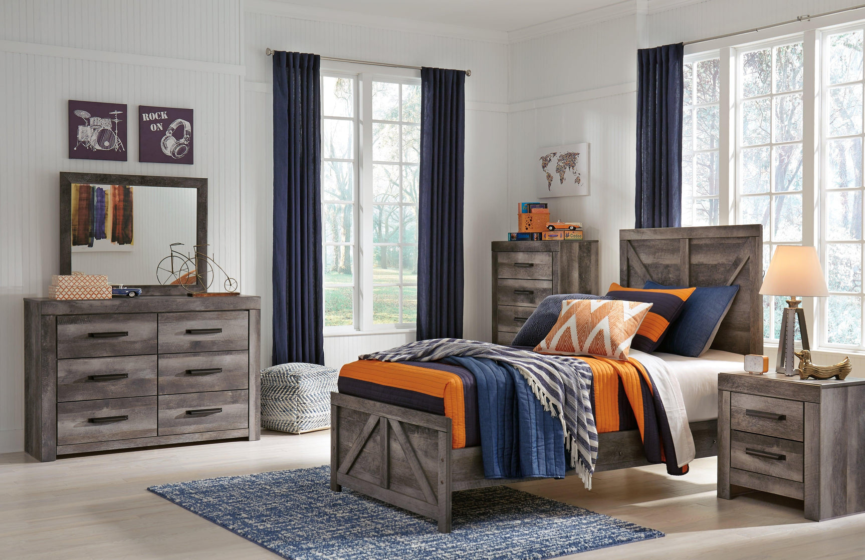Wynnlow collection finish swatches in gray rustic oak grain