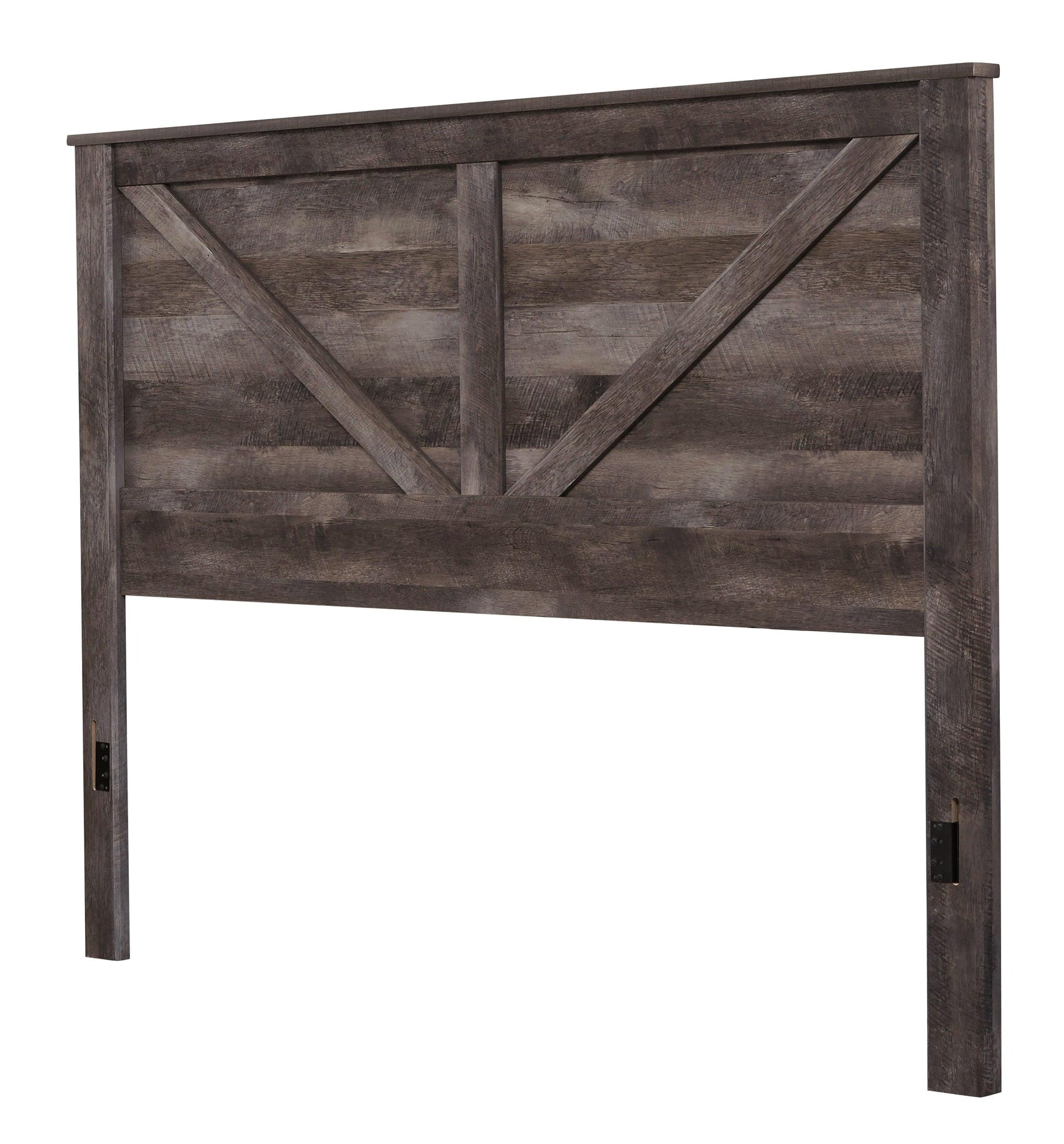 Wynnlow Gray King Crossbuck Panel Bed close-up of headboard