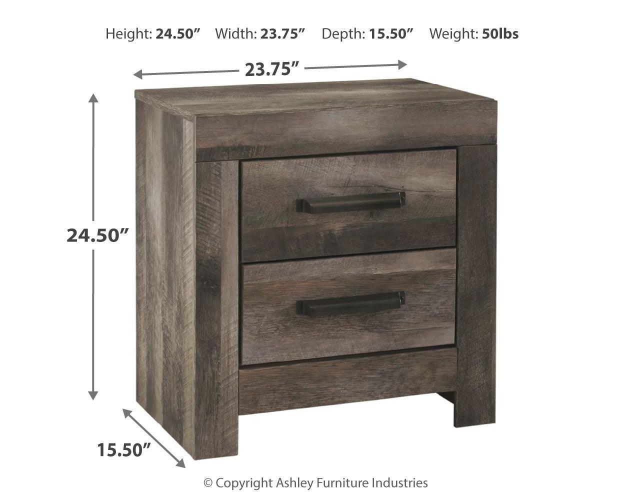Dimension diagram of Wynnlow Gray Nightstand