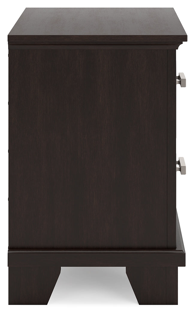 Covetown nightstand drawer interior wood grain lining
