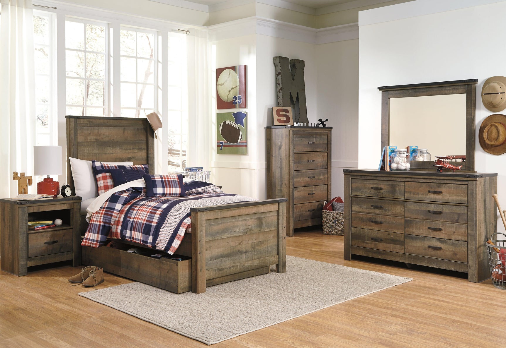 Trinell Brown Twin Panel Bed with Large Storage Drawer, front view