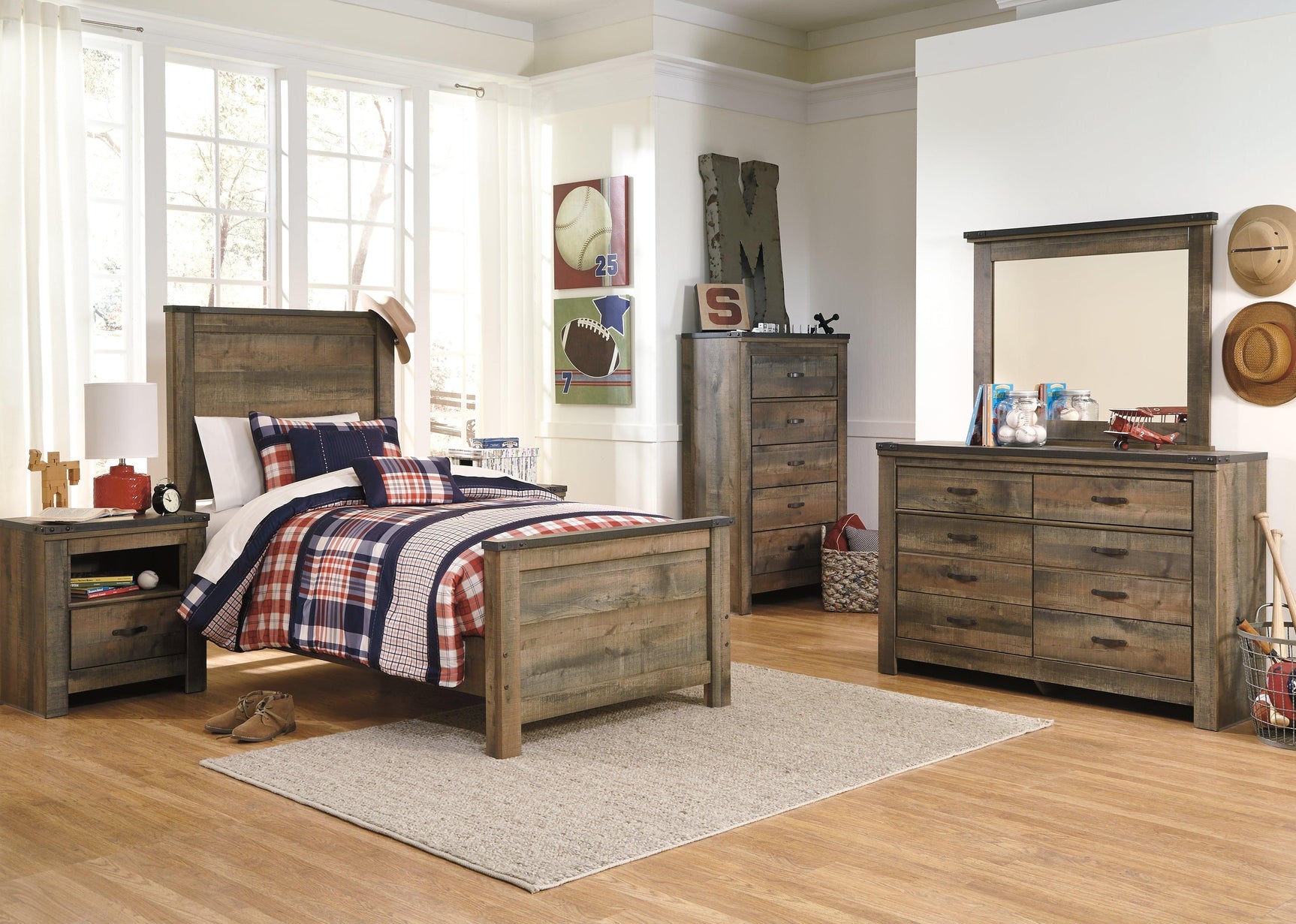 Trinell Nightstand detail of antiqued bronze hardware
