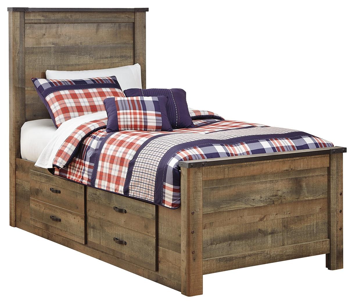 Close-up of Trinell bed nailhead accents on headboard