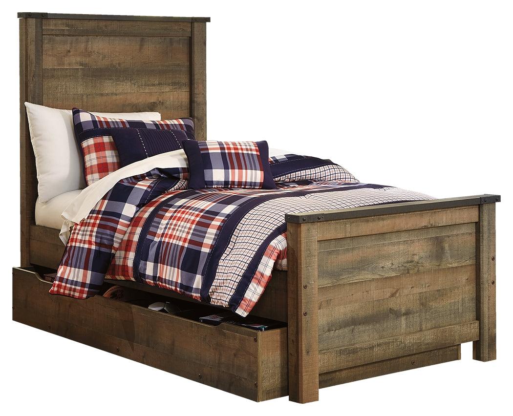 Trinell Brown Twin Panel Bed with Large Storage Drawer, front view