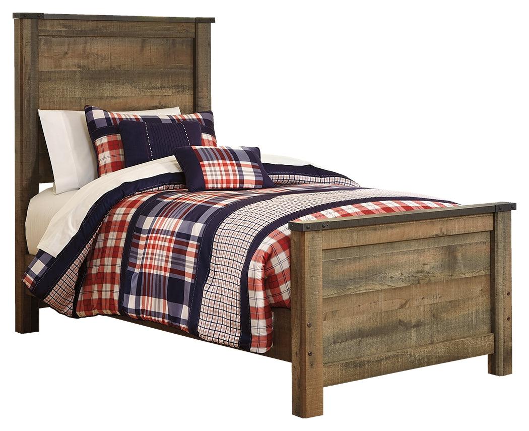Trinell Brown Twin Panel Bed detailed headboard view