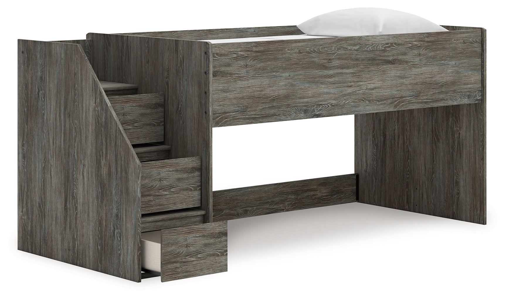 Frandern Gray Twin Loft Bed with open space beneath