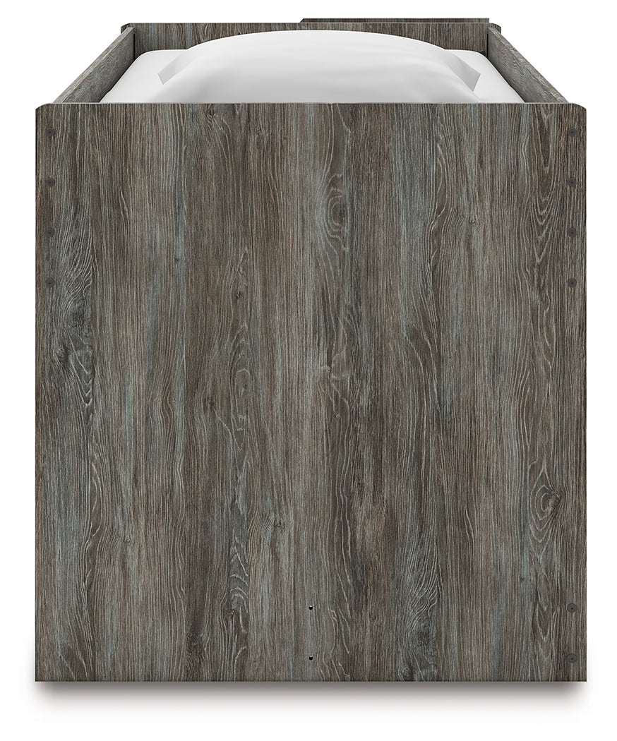 Frandern Twin Loft Bed side alternative angle showing nailhead details