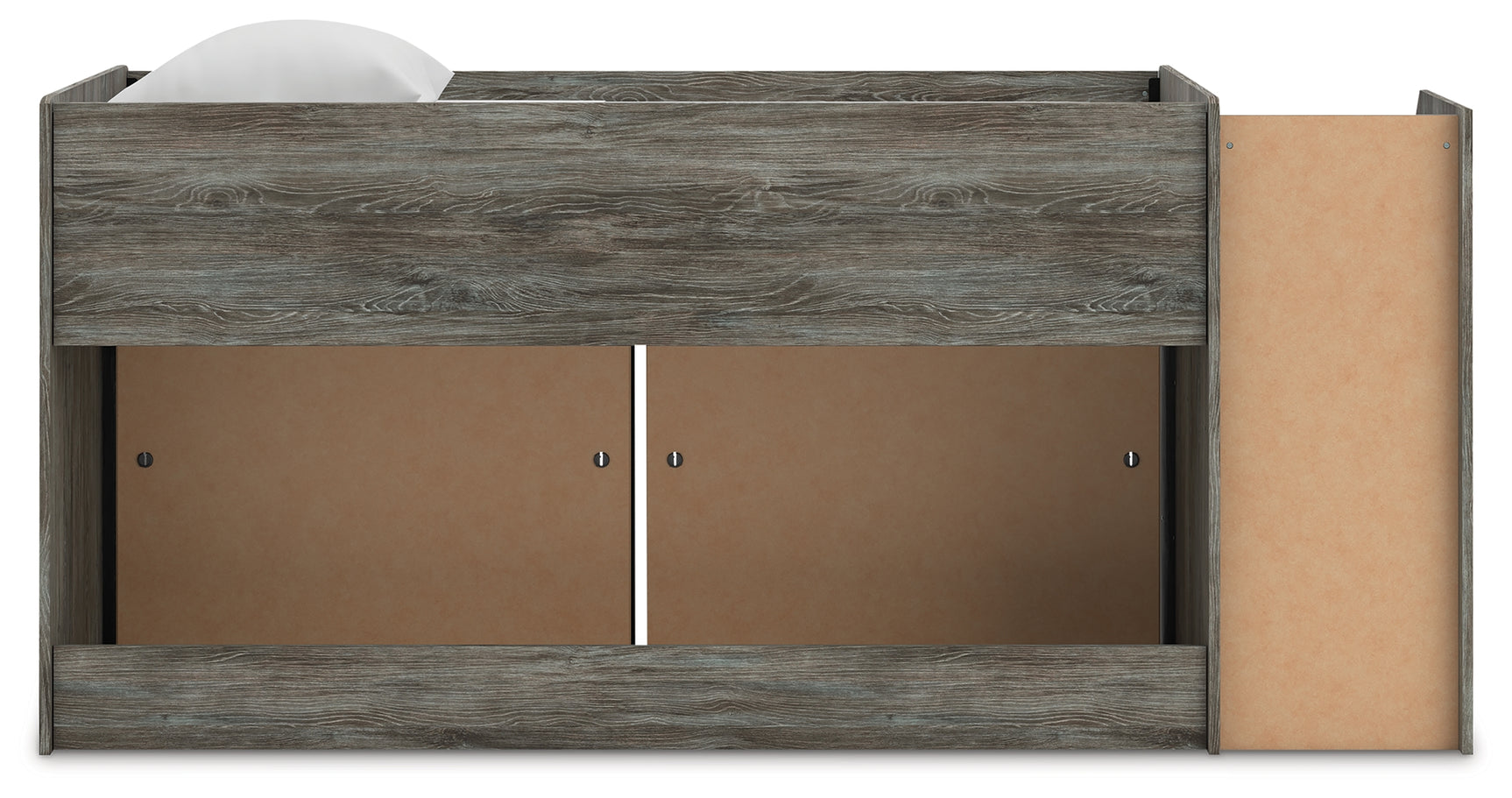 Frandern Warm Gray Twin Loft Bed with Bookcase Storage
