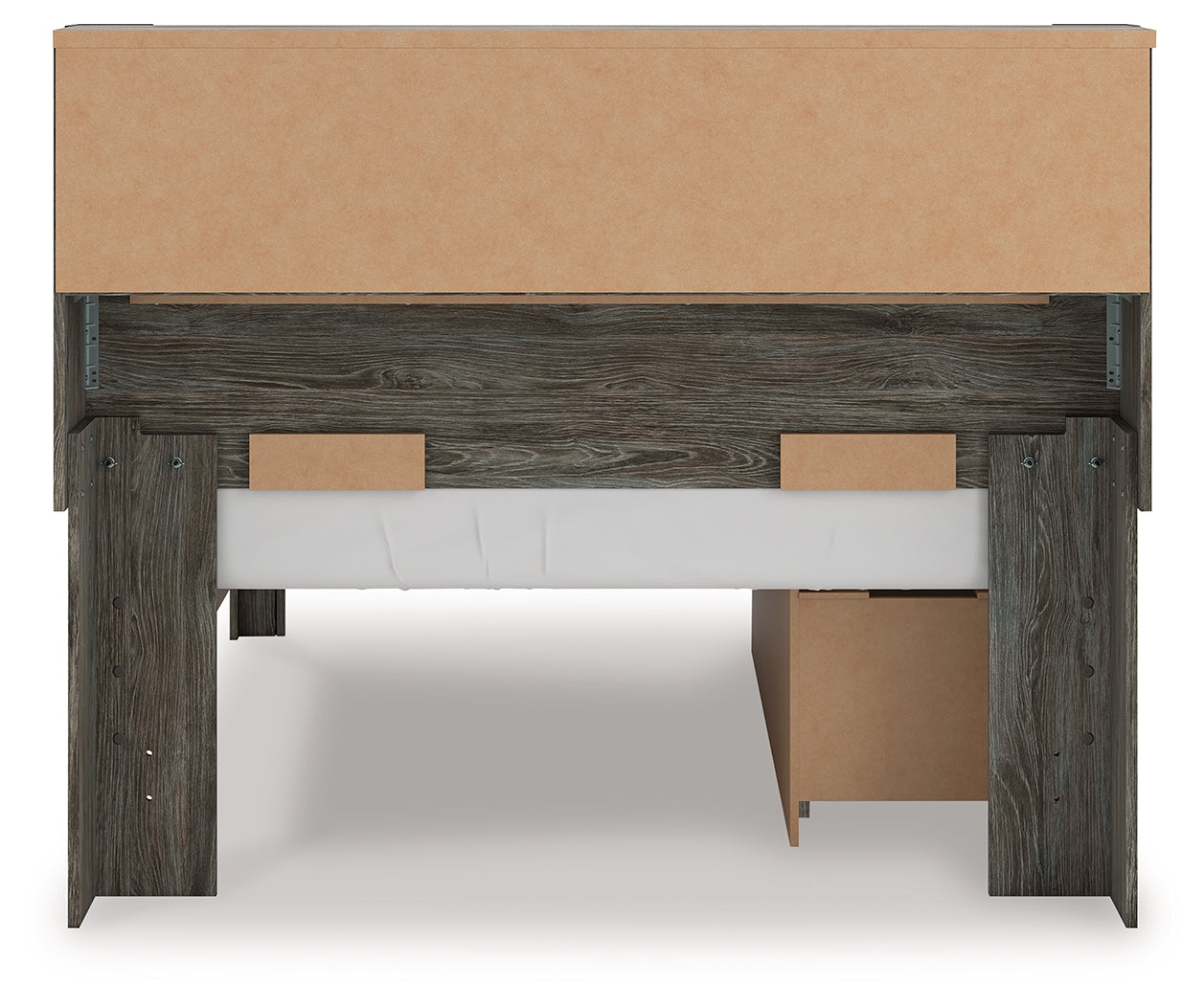 Rear view of Frandern Gray Full Bookcase Panel Bed
