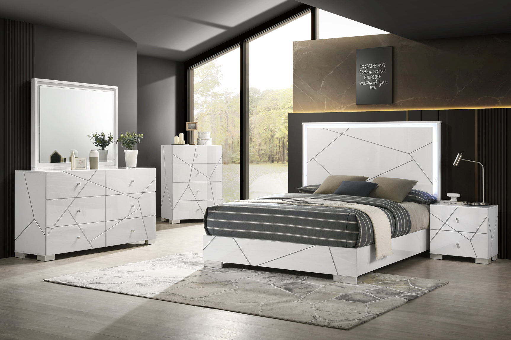 Ayla White LED Panel Queen Headboard close-up