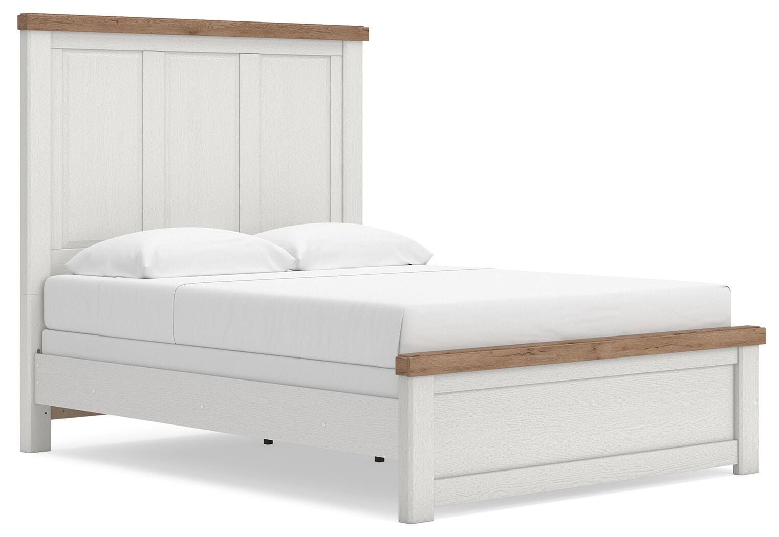 Savonport White/Brown Panel Bed. Dresser, Mirror Bedroom Set angled view