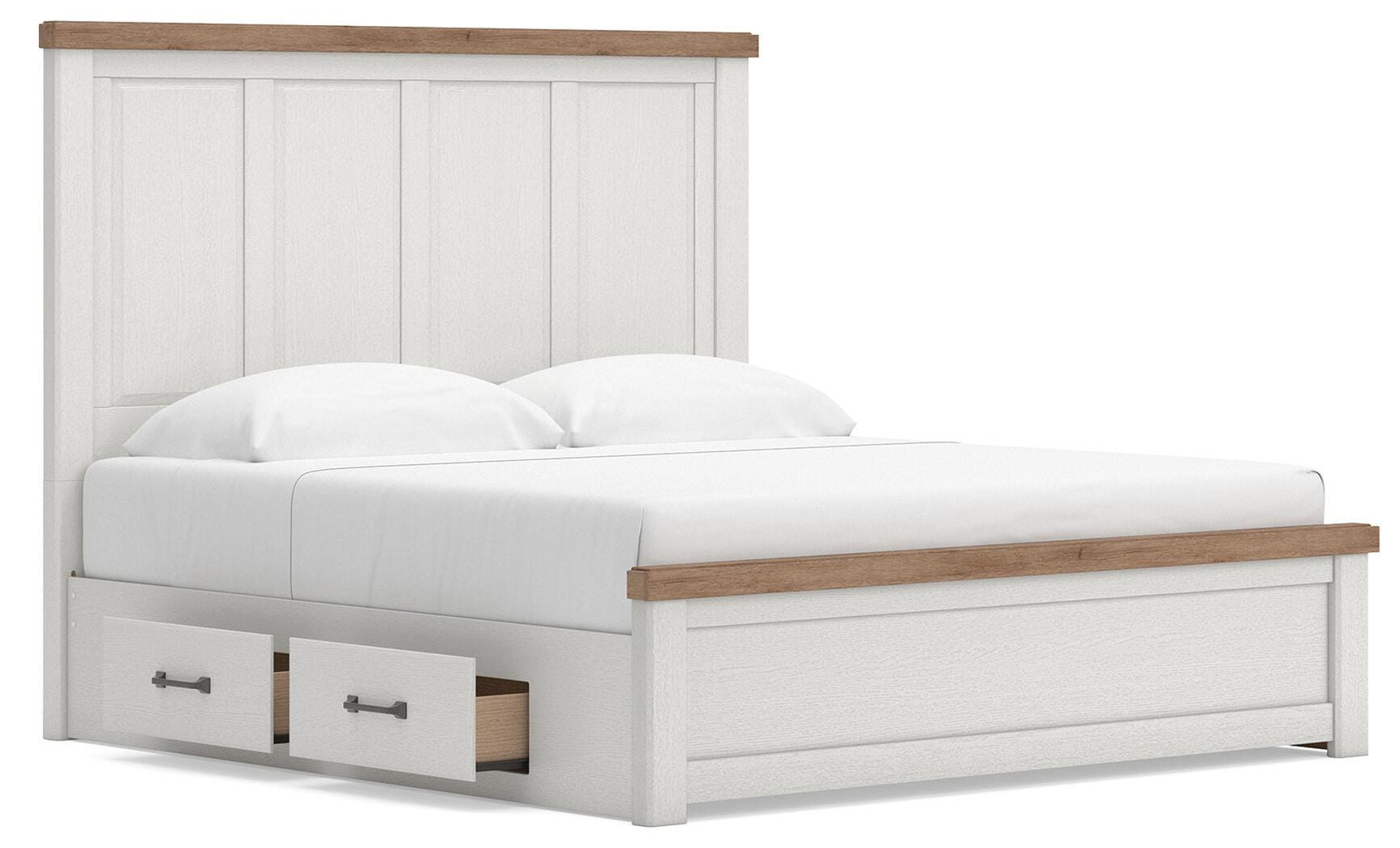 Savonport White/Brown King Panel Bed with Storage angled view