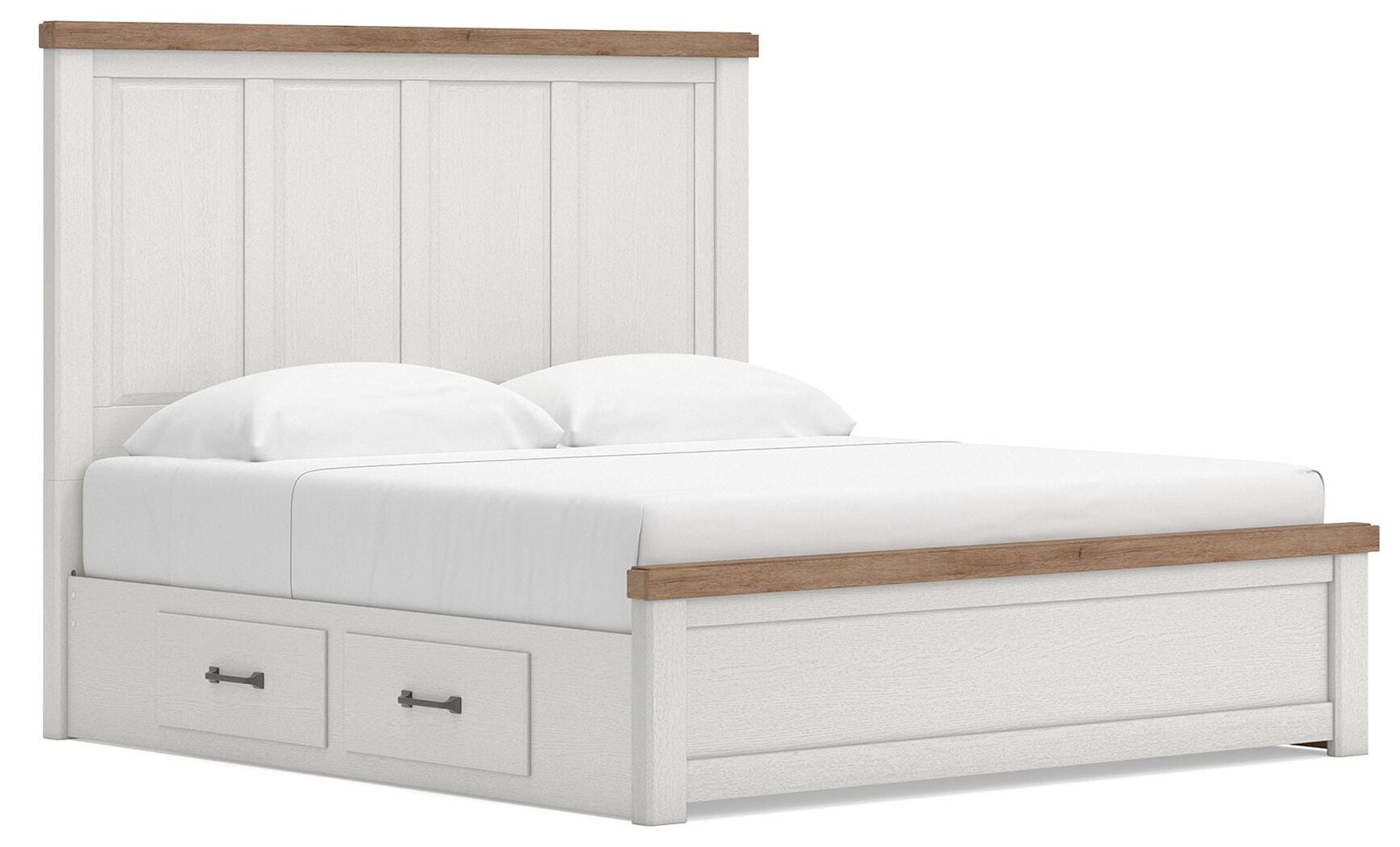 Savonport White/Brown King Panel Bed with Storage angled view