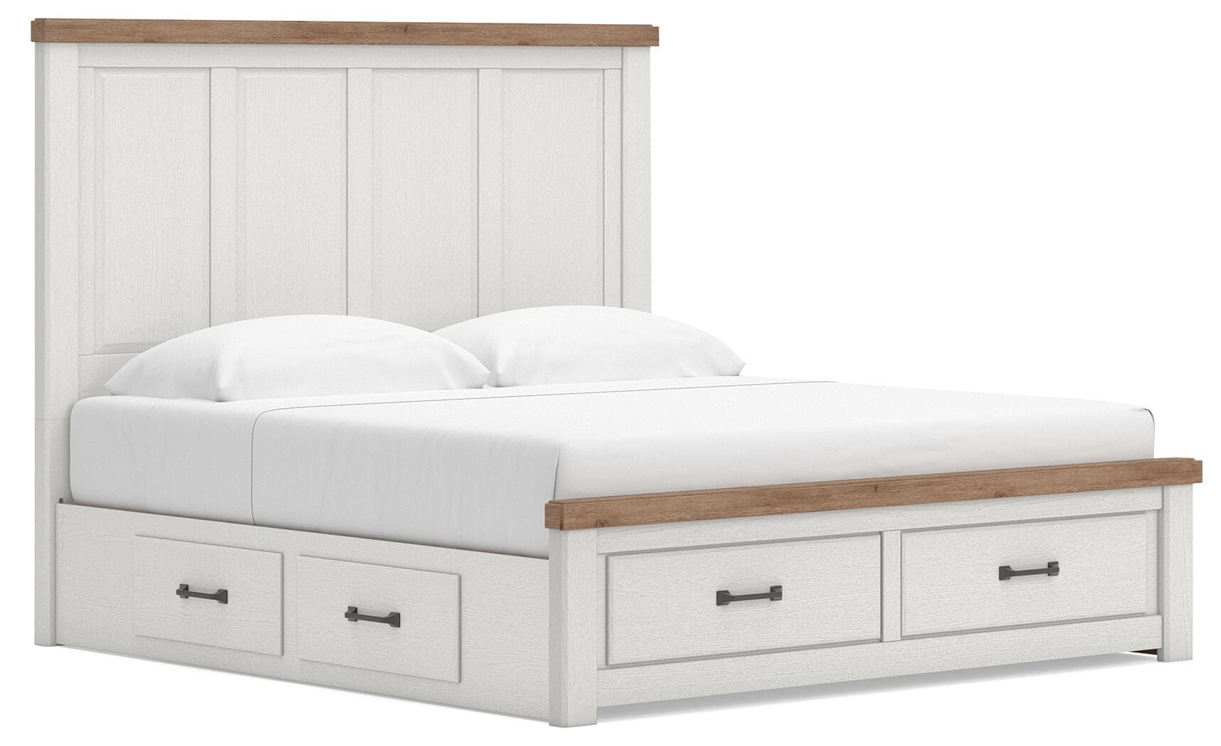 Savonport White/Brown King Panel Storage Bed angled view