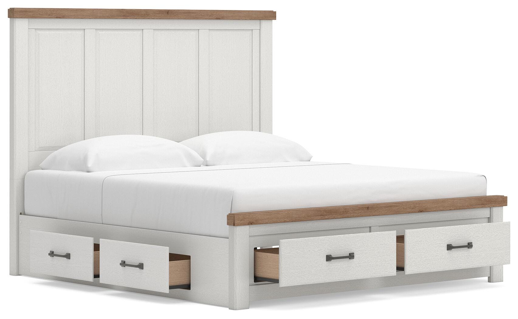 Savonport White/Brown King Panel Storage Bed angled view