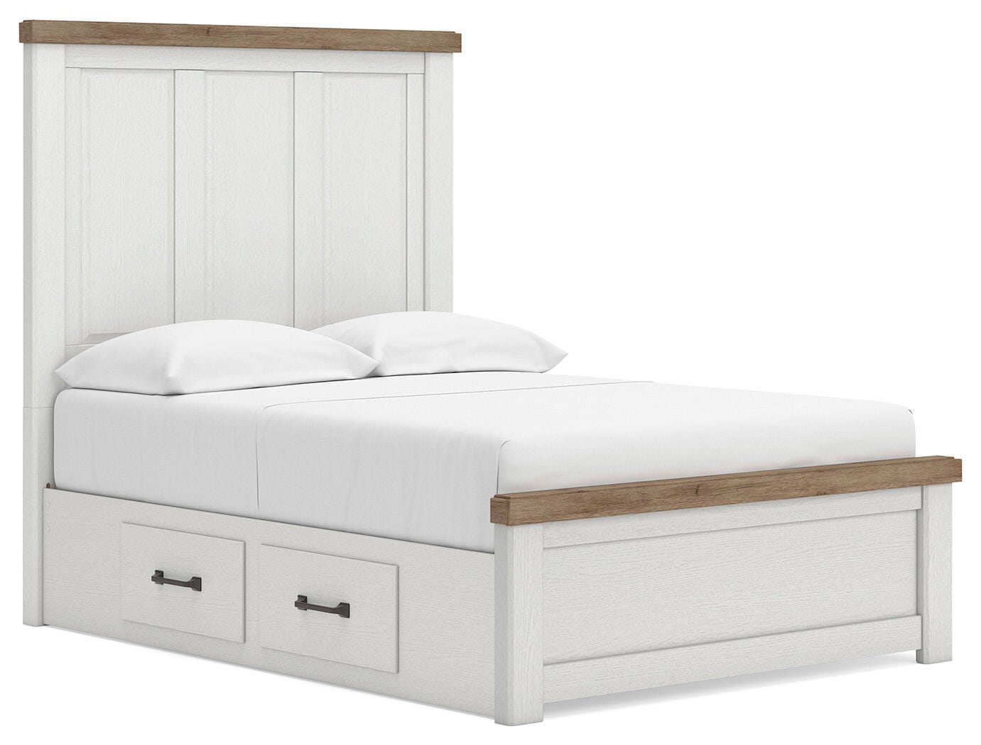 Savonport White/Brown Full Panel Bed with Storage angled view