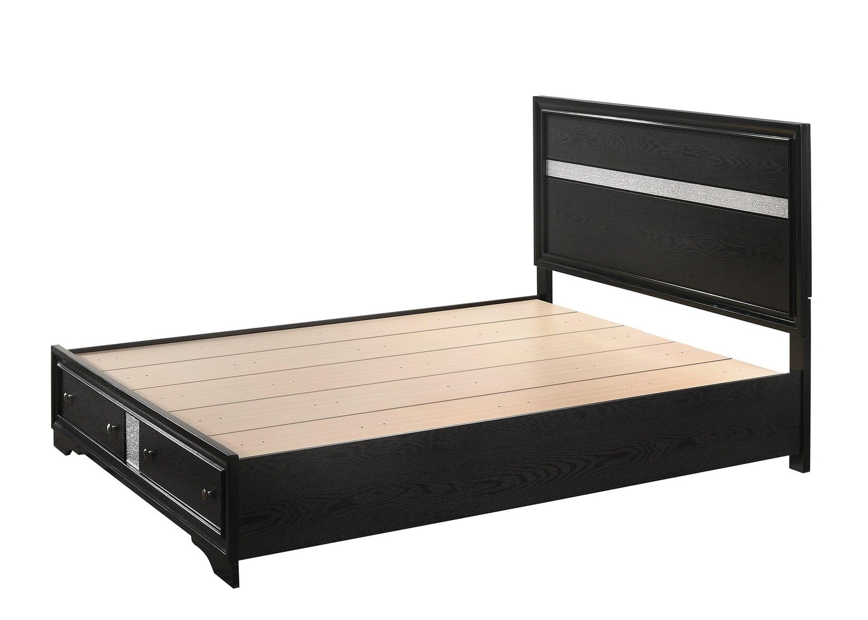 bedroom view of Regata Black Silver Storage Platform Bedroom Set bed