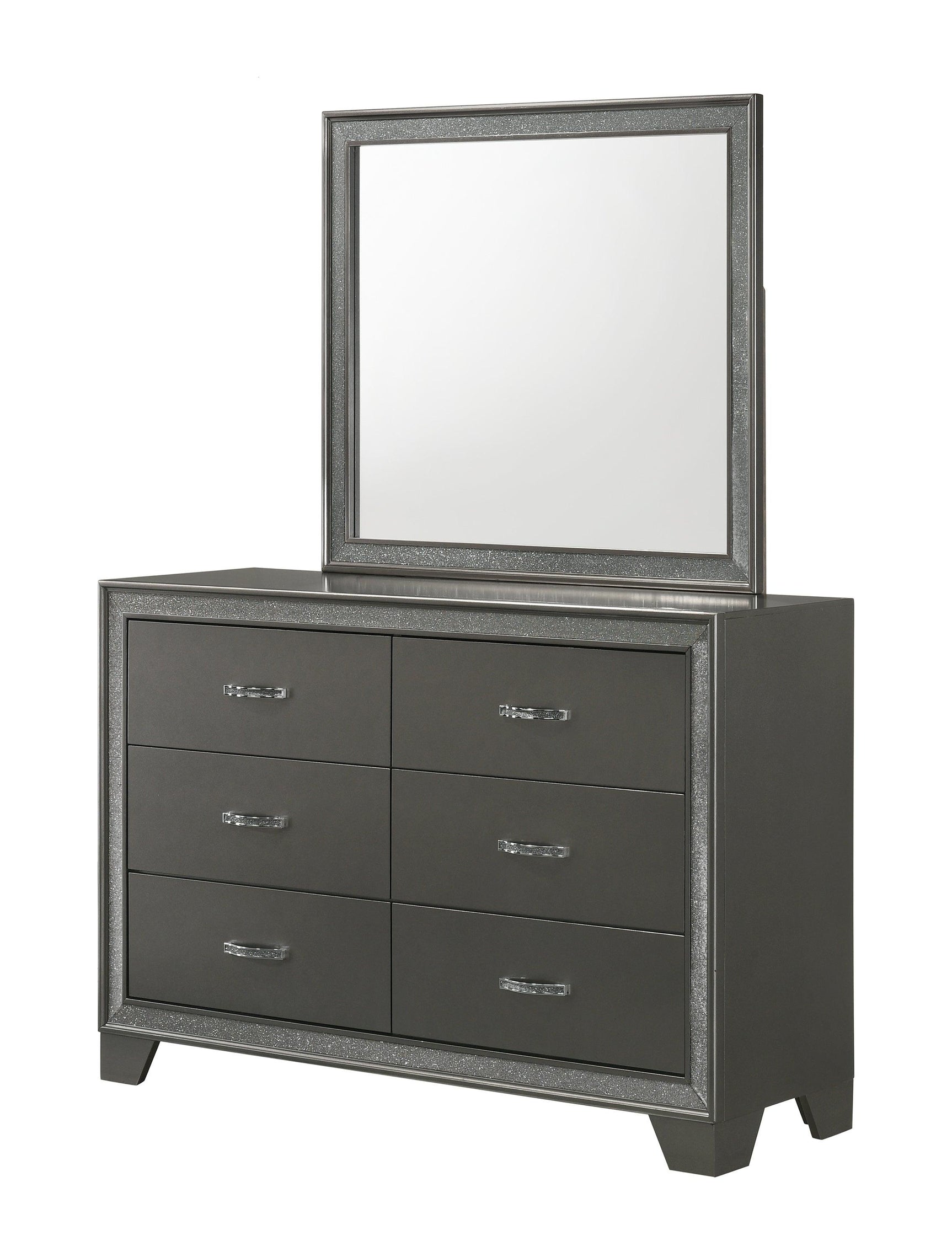 Close-up of metal hardware on Kaia Gray Night Stand drawer