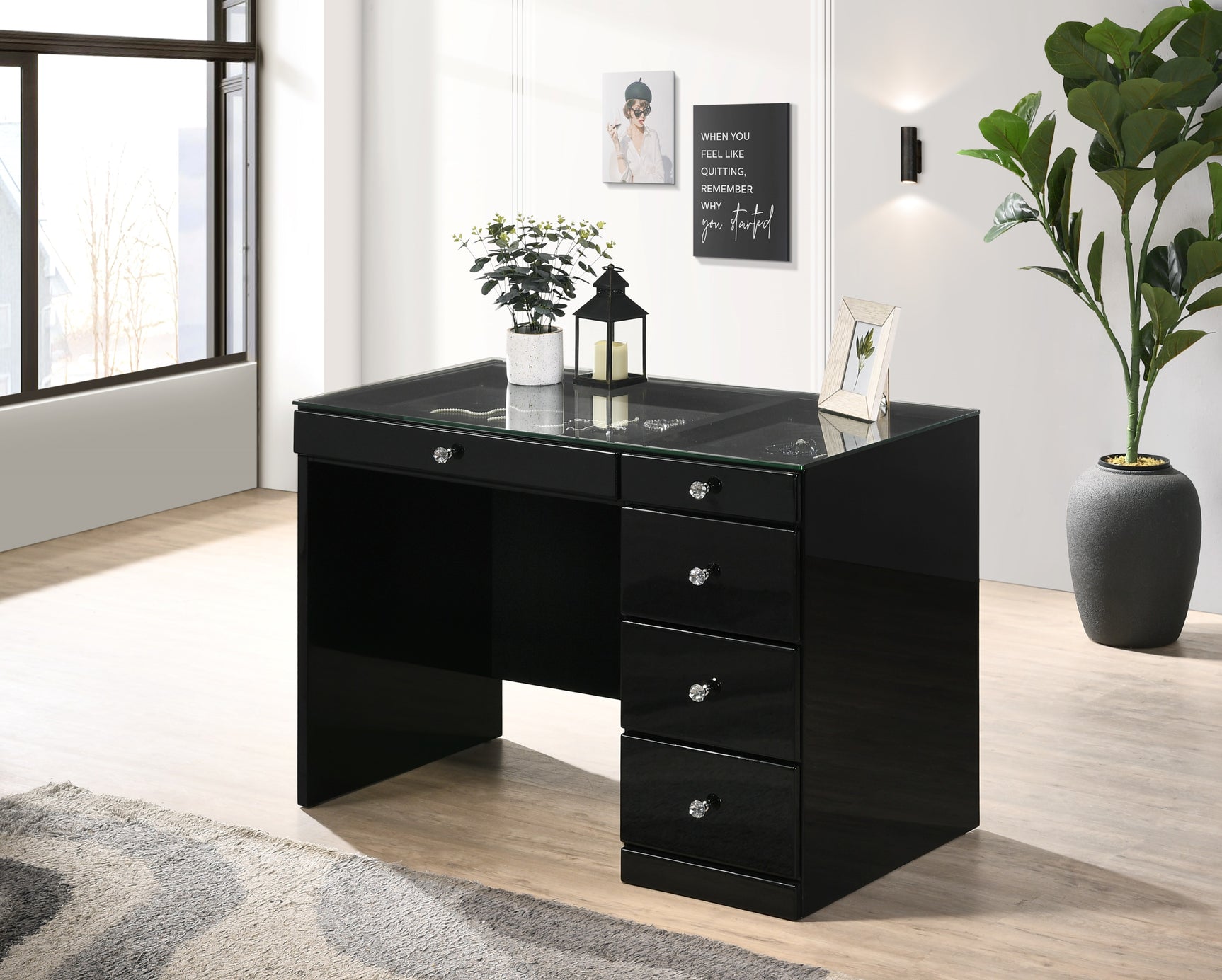 Close up of Morgan Luxo vanity tempered glass top in black
