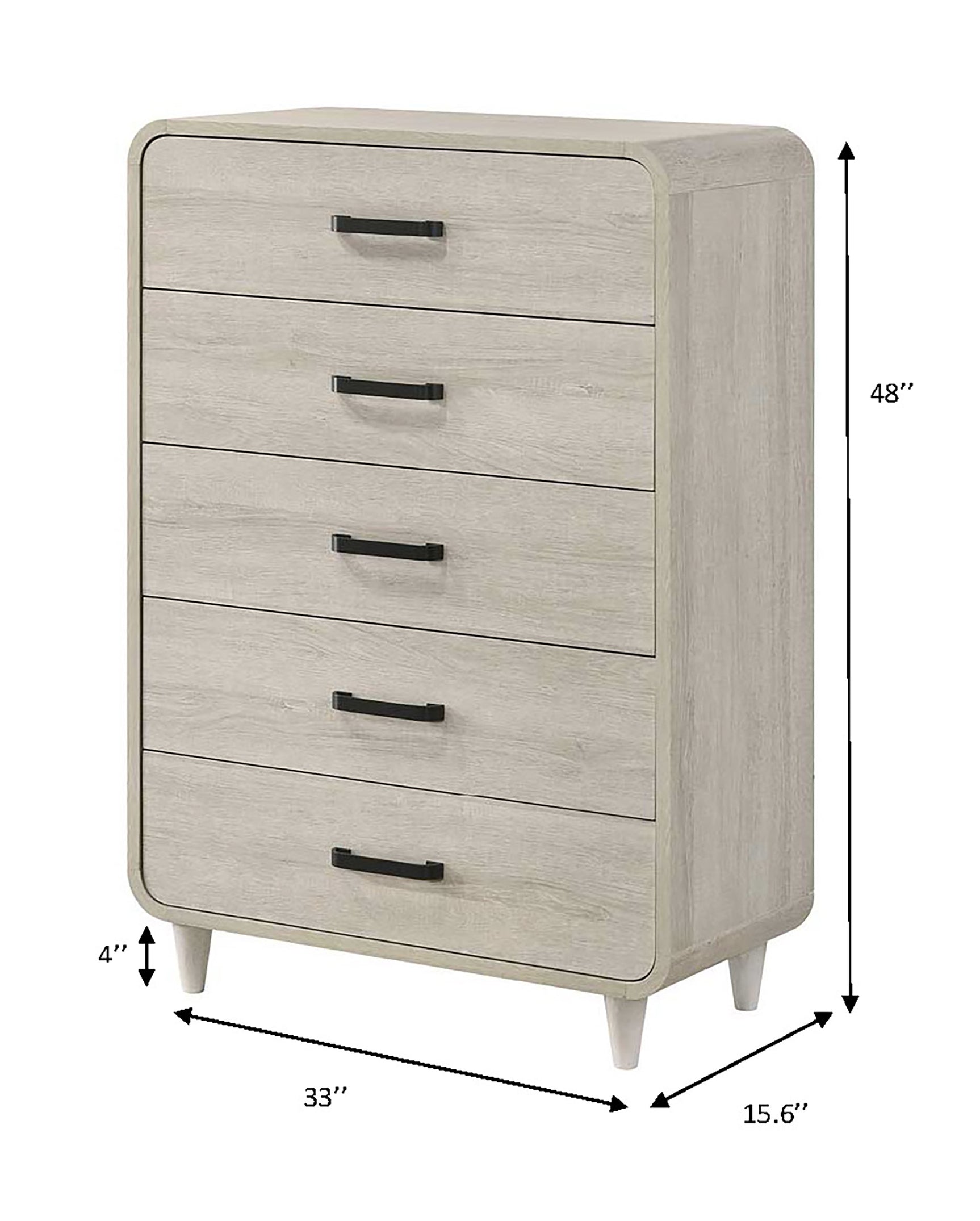 Nyomi White Upholstered Panel Bedroom Set side view of chest